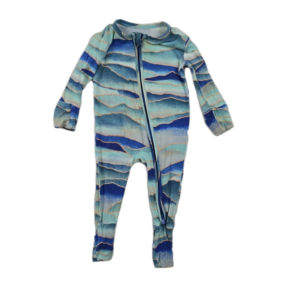 Muse Threads Bamboo Viscose Blue Wave Mountain Footie Romper 3-6M